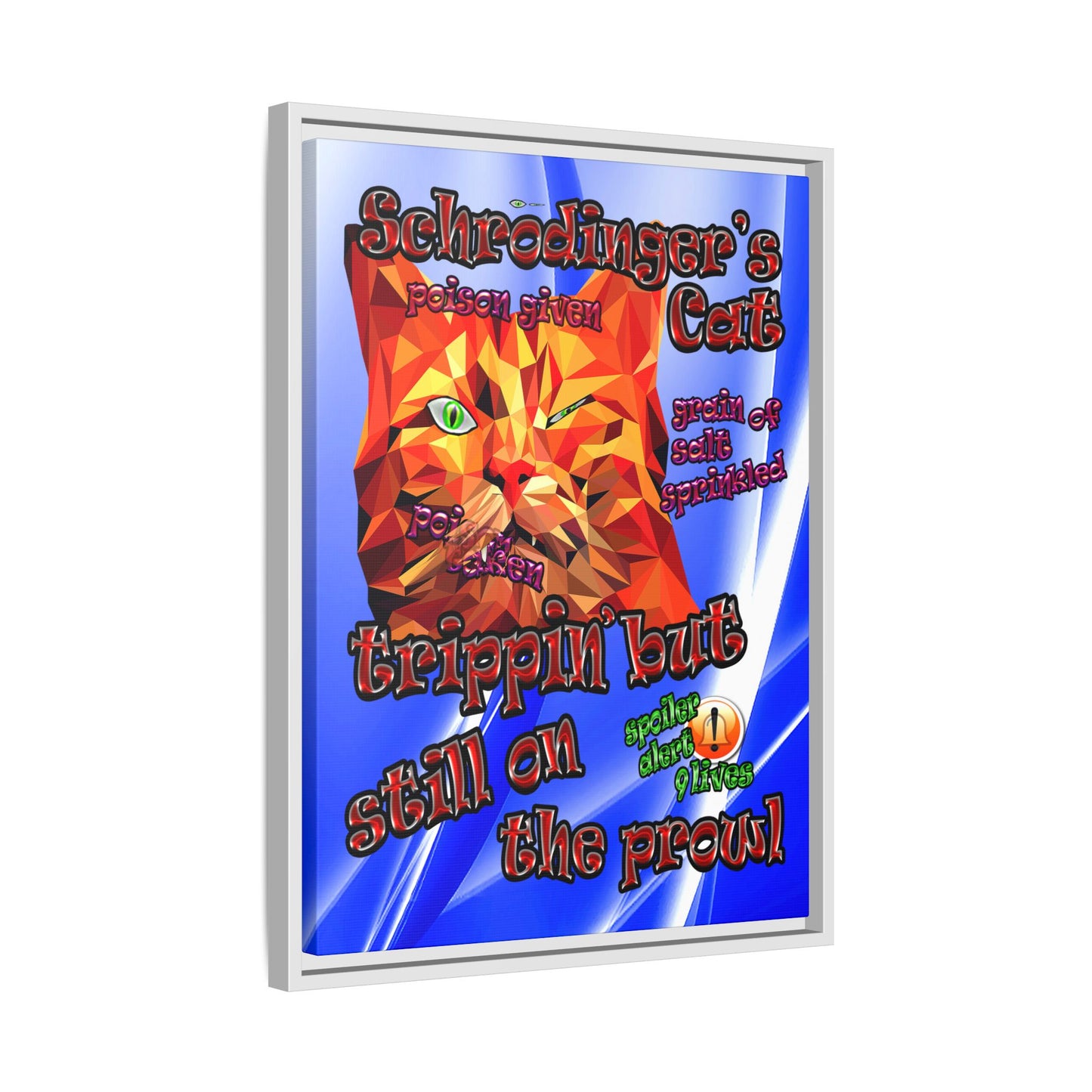 schrodinger's cat - framed canvas art (blue-white wave)