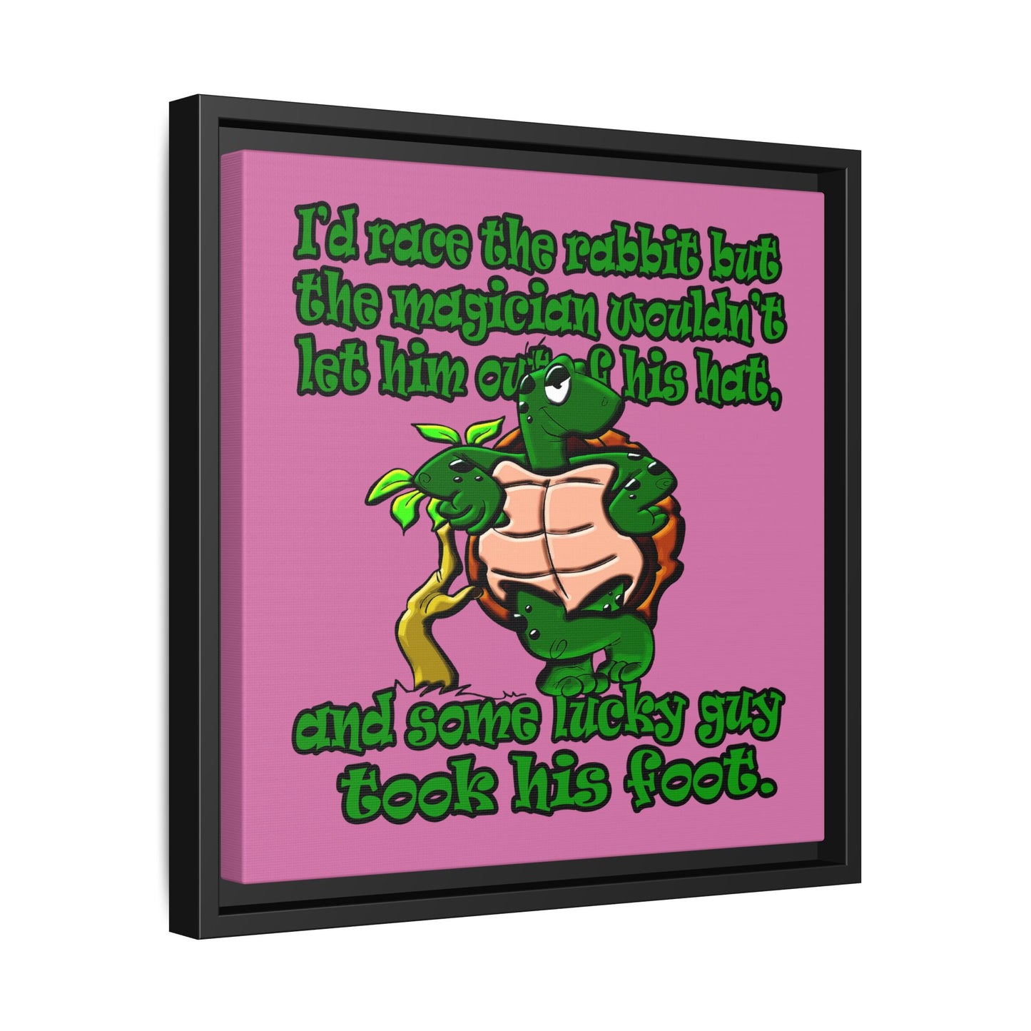 turtle race - framed canvas art (light pink)