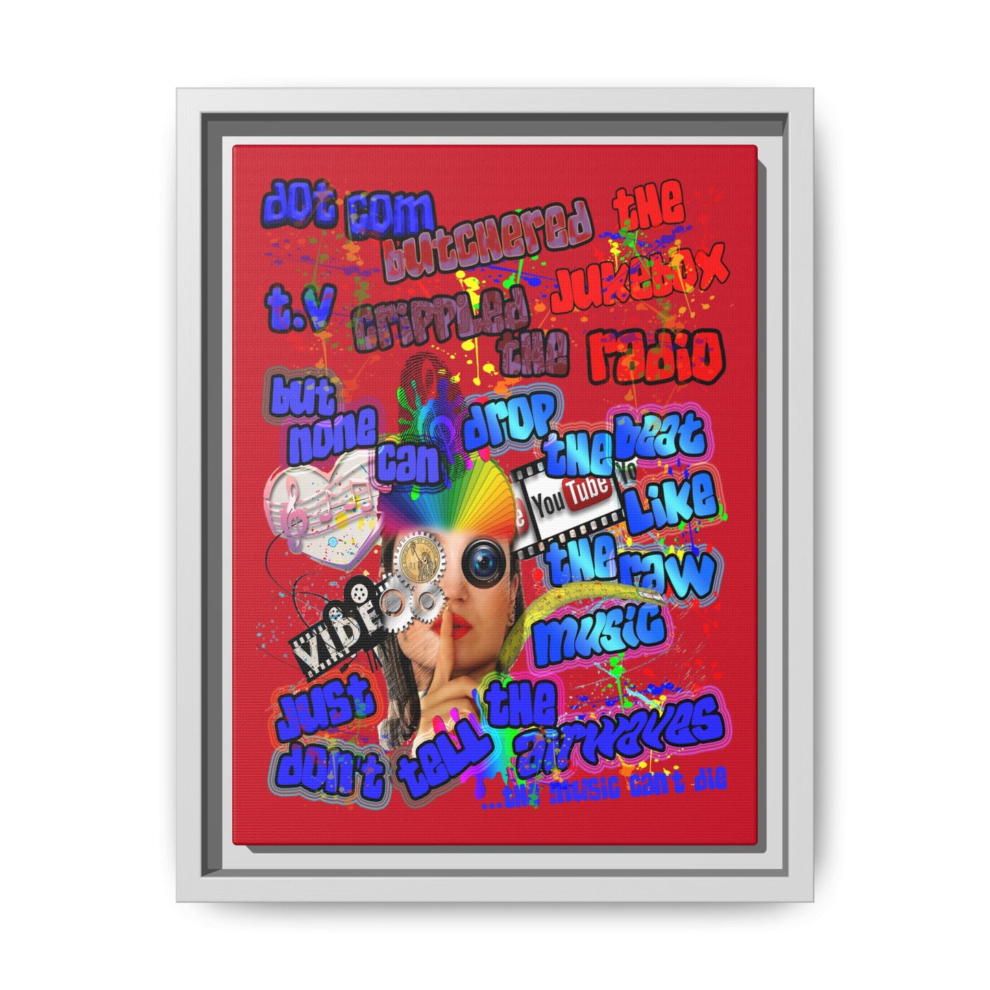 drop the beat - framed canvas art (dark red)
