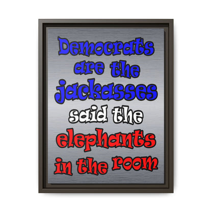 donkeys and elephants - framed canvas art (brushed nickel)