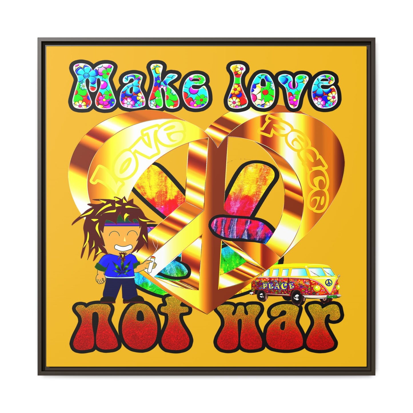 love peace - framed canvas art (yellow)