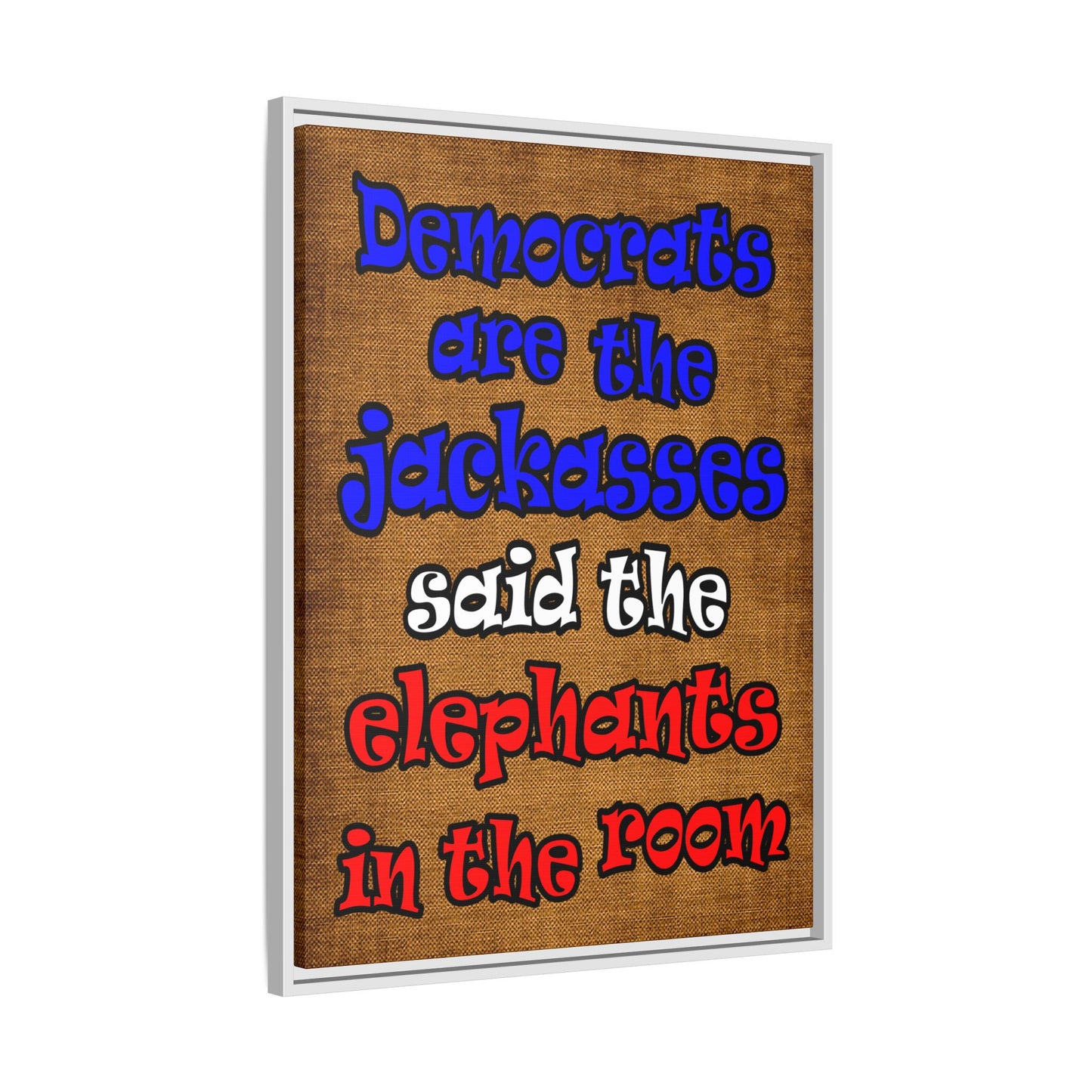 donkeys and elephants - framed canvas art (brown papyrus)