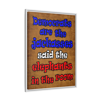 donkeys and elephants - framed canvas art (brown papyrus)