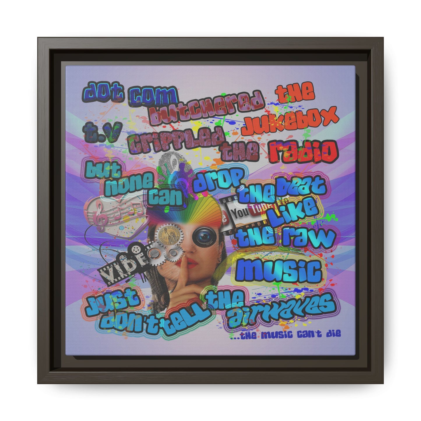 drop the beat - framed canvas art (light blue-pink wave)