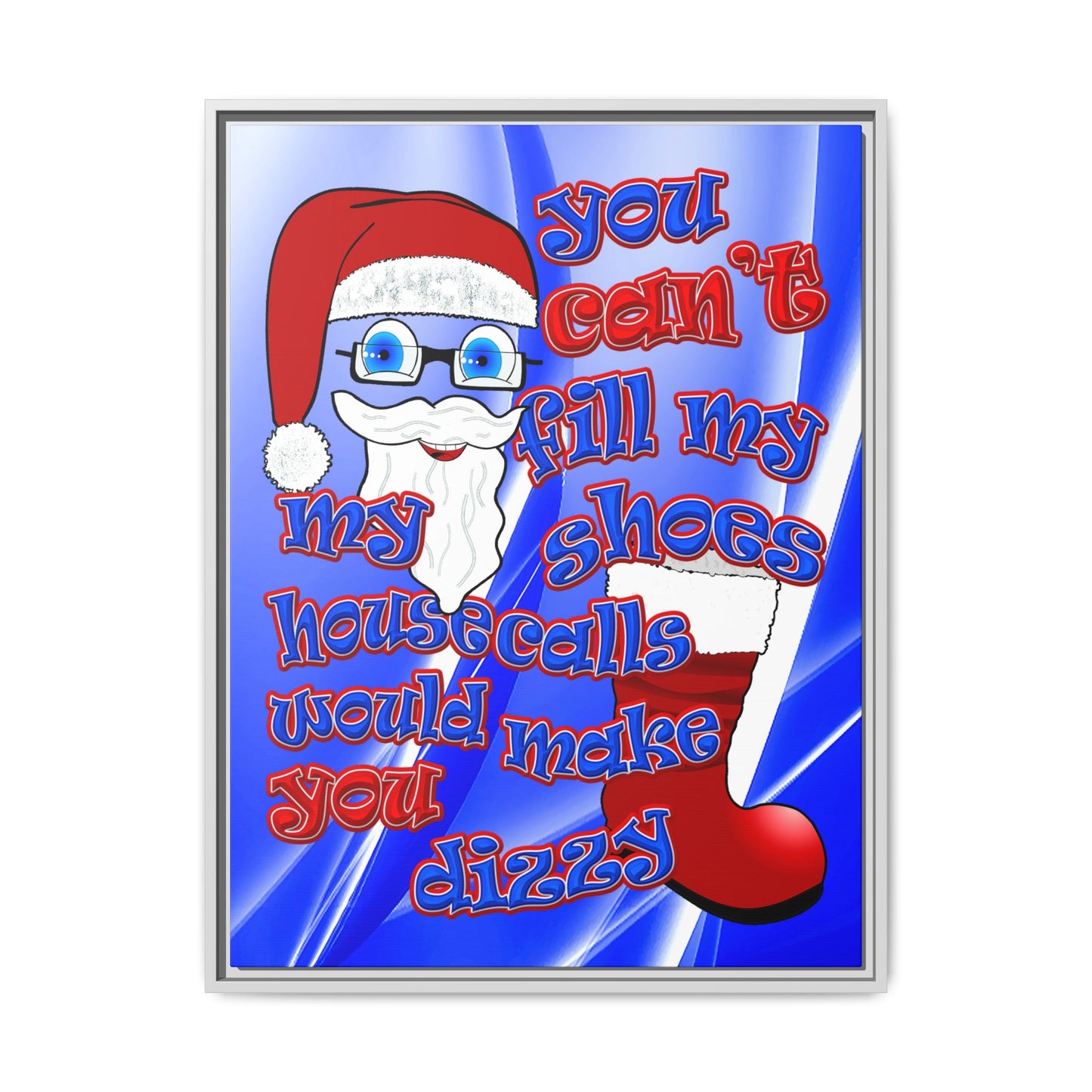 santa's shoes - framed canvas art (blue-white wave)
