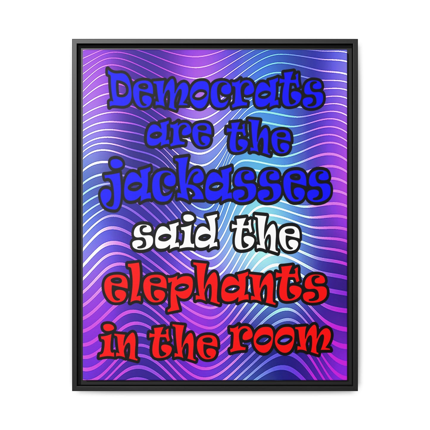 donkeys and elephants - framed canvas art (purple wave)