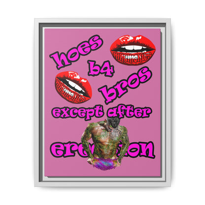 hoes b4 bros - framed canvas art (light pink)