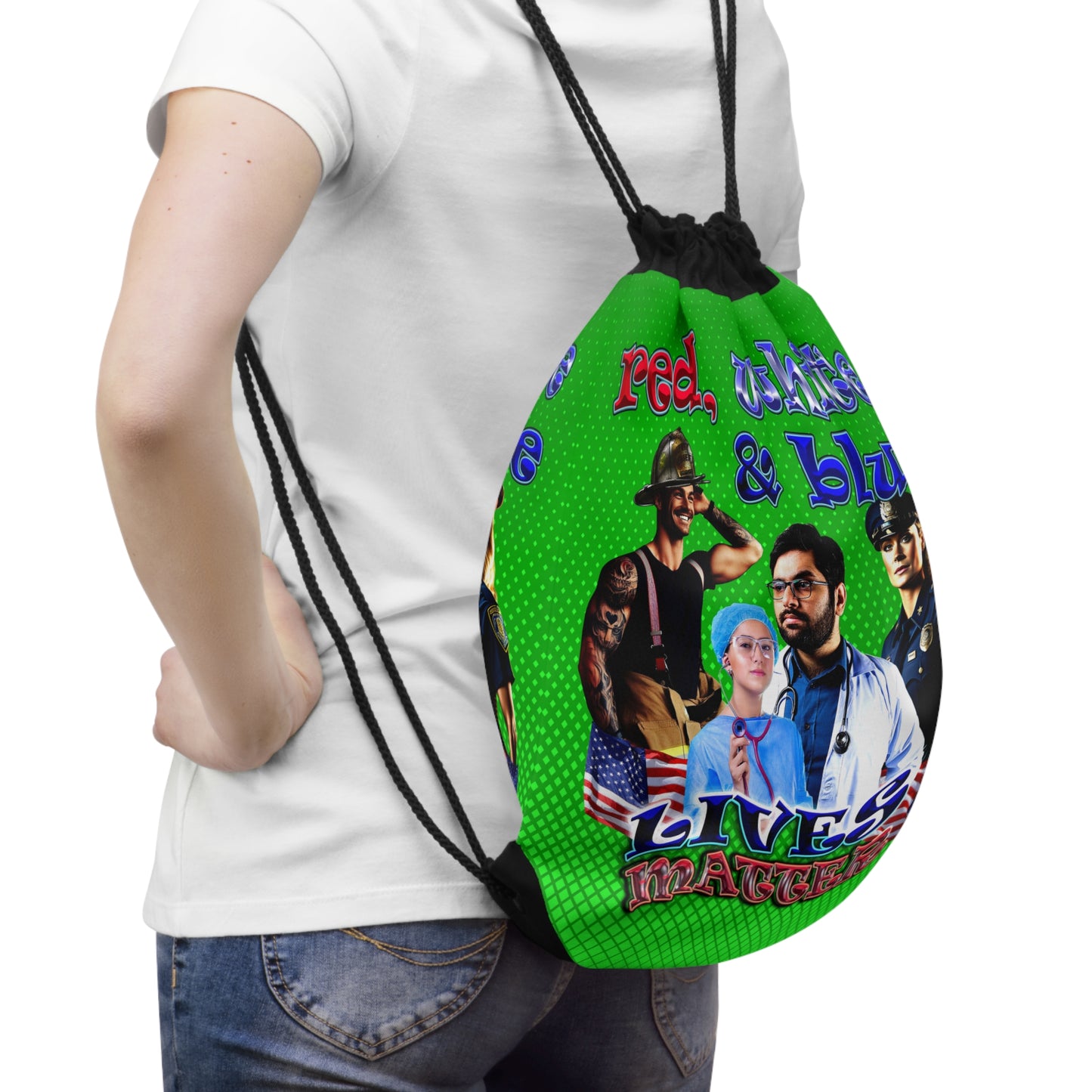 rw&b lives matter - Drawstring Bag (logo green)