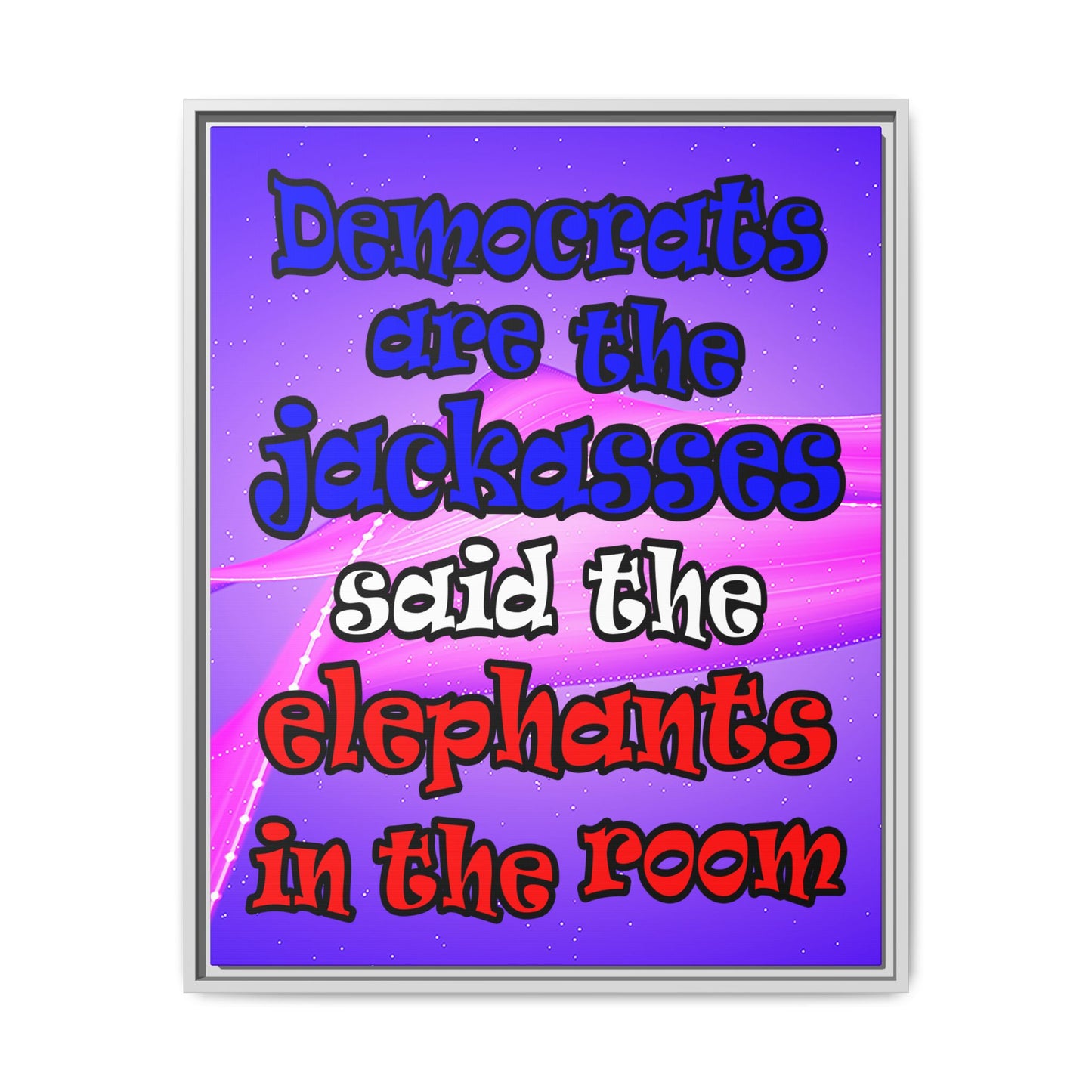 donkeys and elephants - framed canvas art (purple-pink wave)
