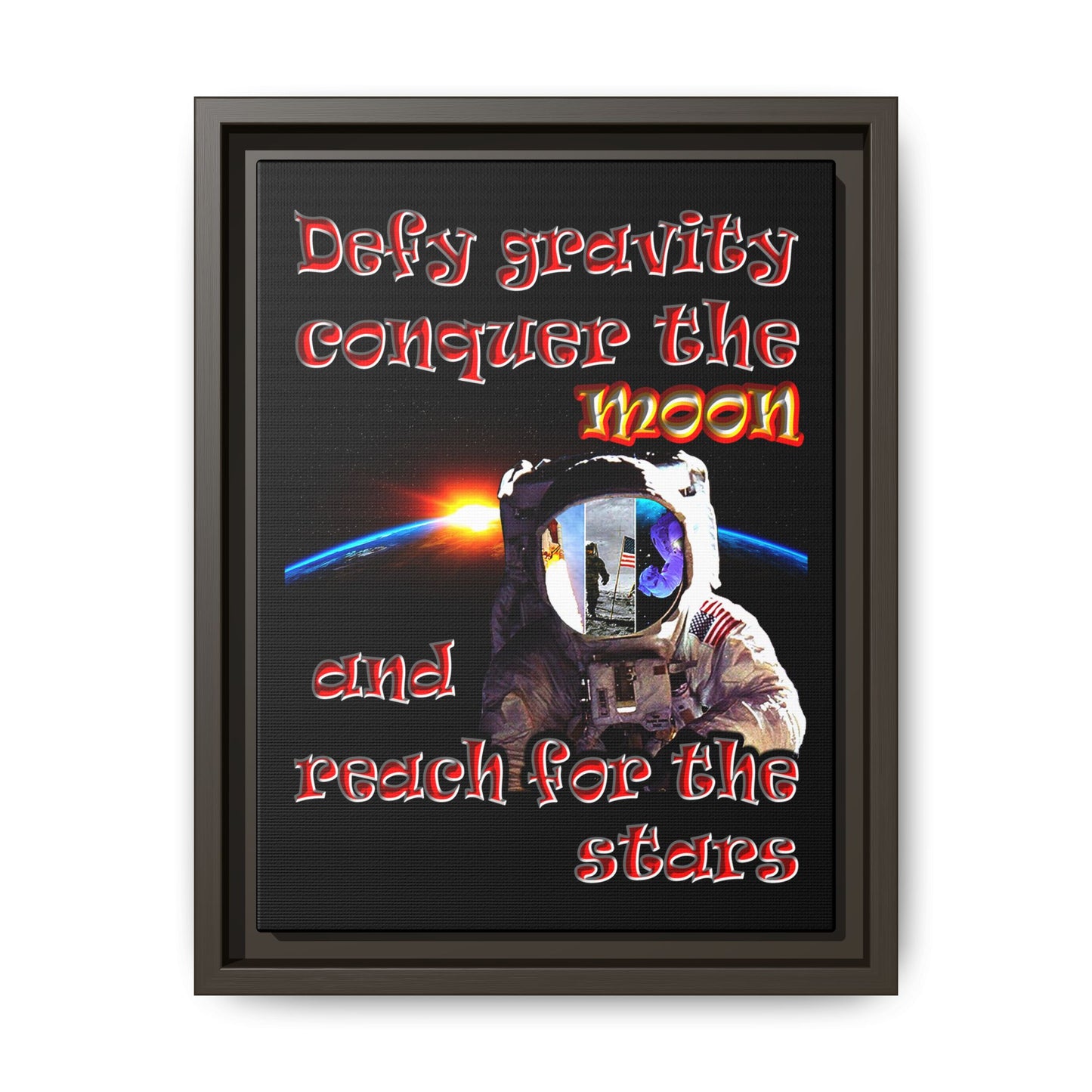 defy conquer reach - framed canvas art (black)