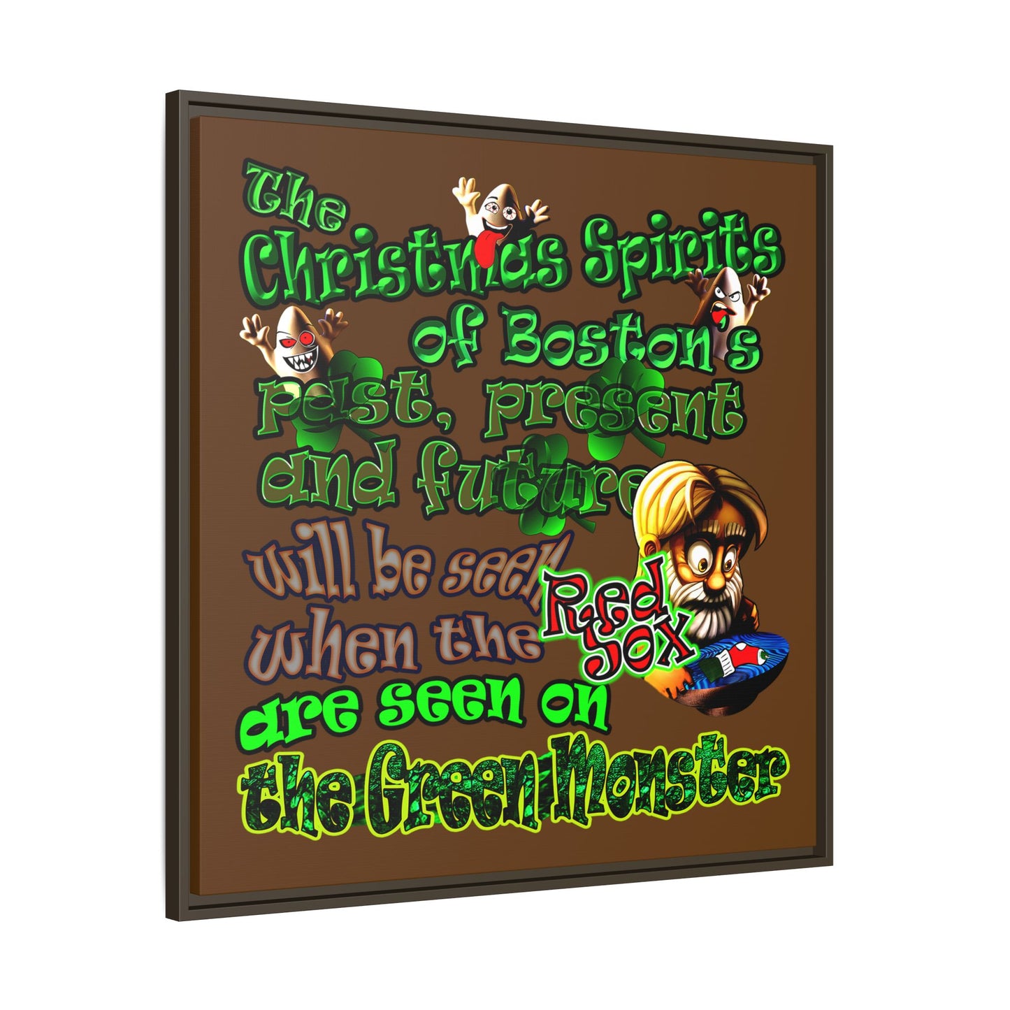 christmas spirits of boston - framed canvas art (brown)