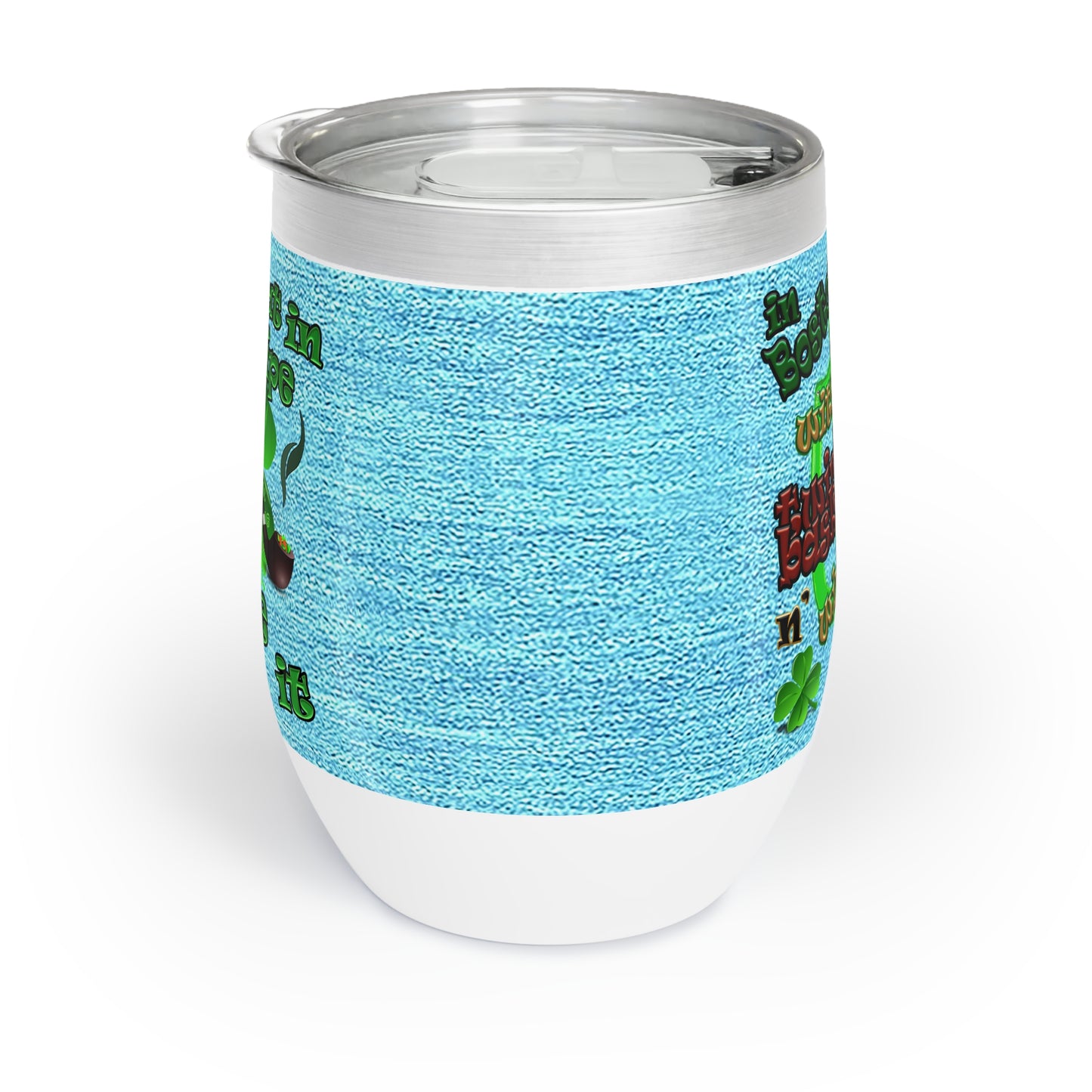 celtics logo - Chill Wine Tumbler (faded blue)