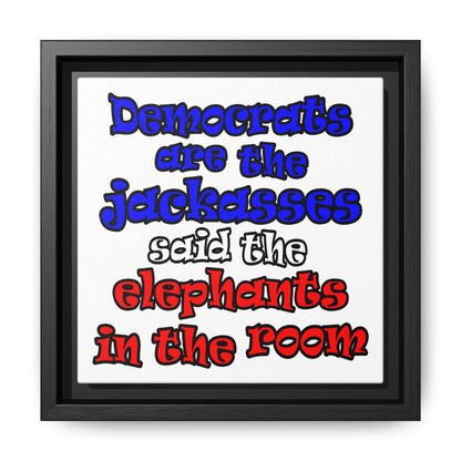 donkeys and elephants - framed canvas art (white)