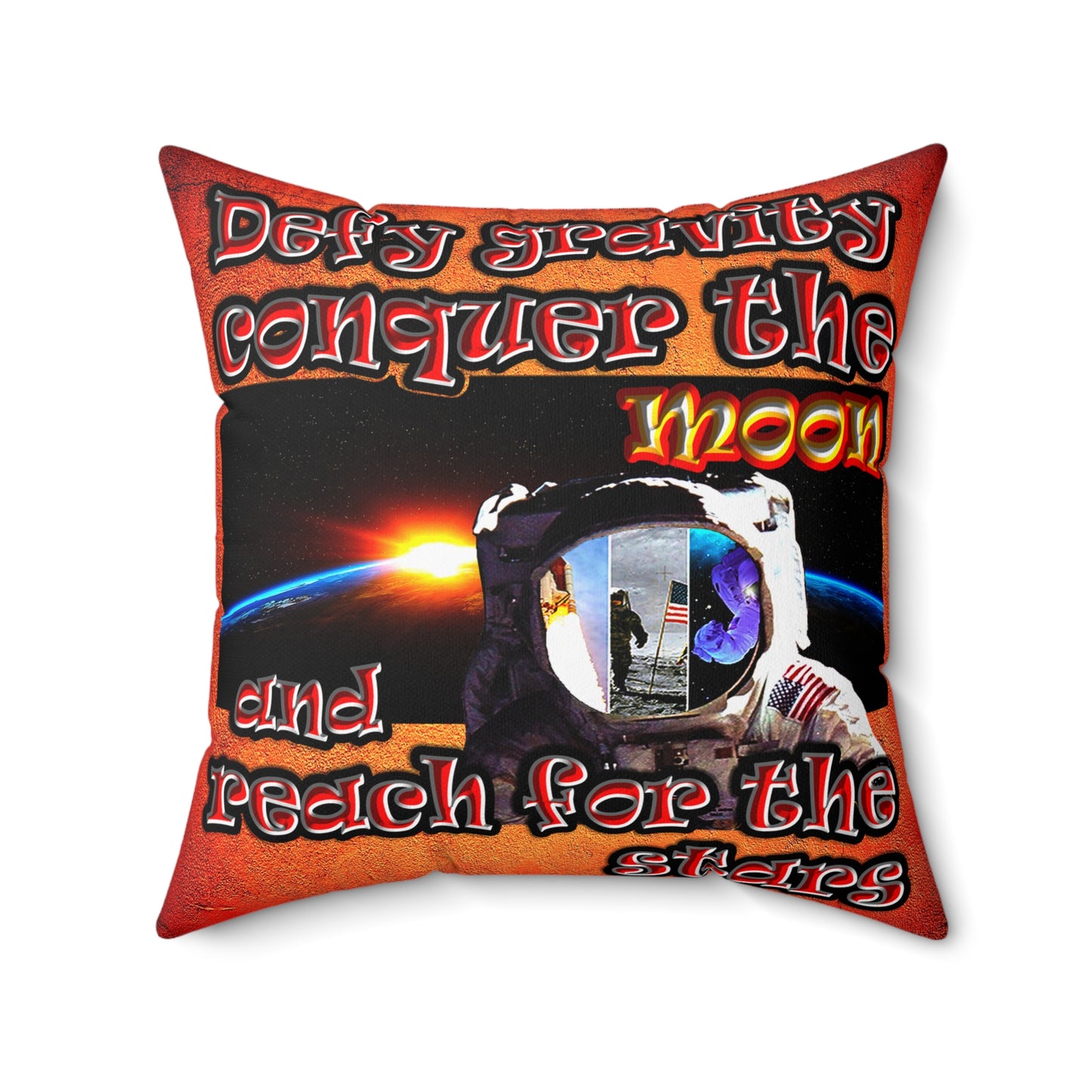defy conquer reach - Spun Polyester Square Pillow - (burnt orange)