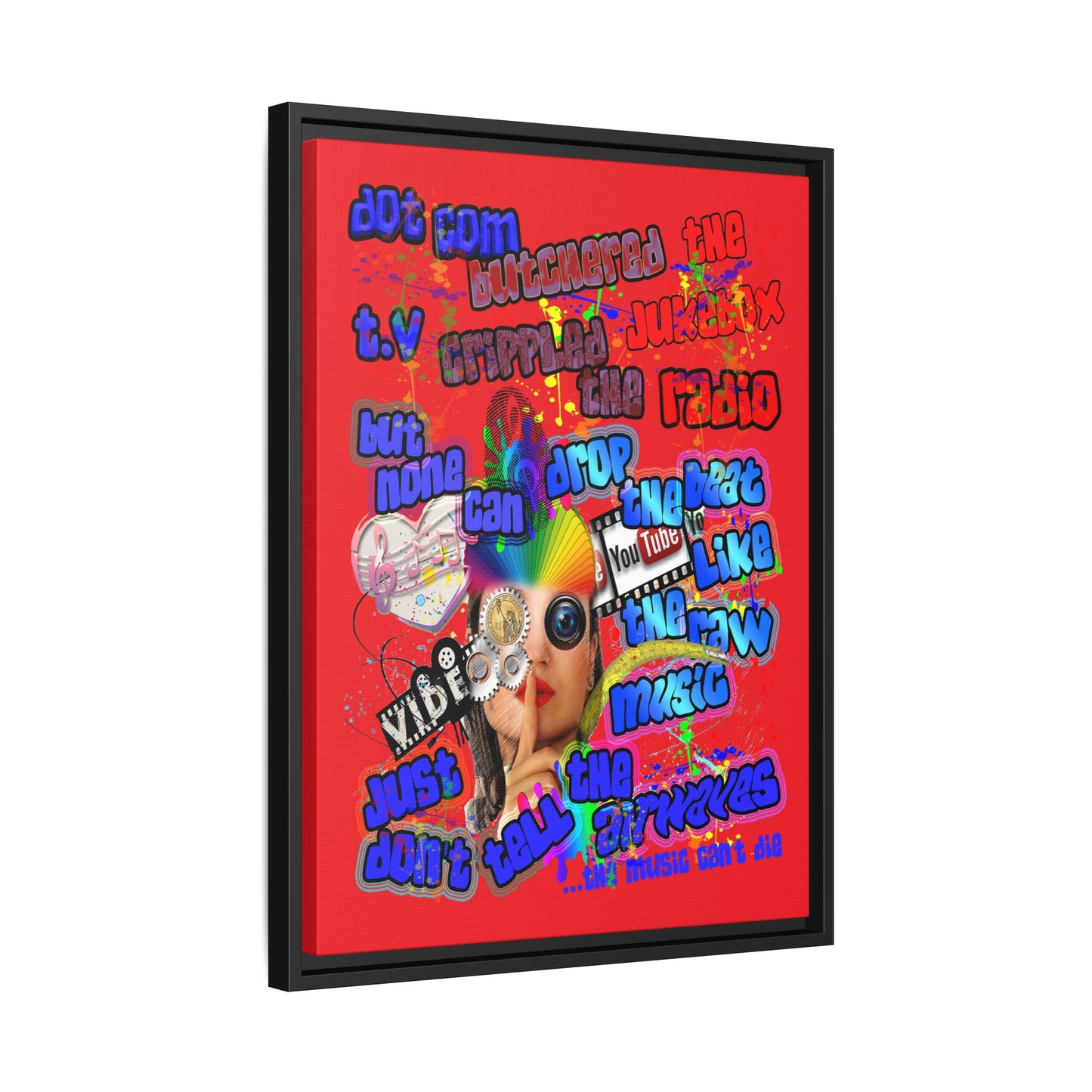 drop the beat - framed canvas art (red)
