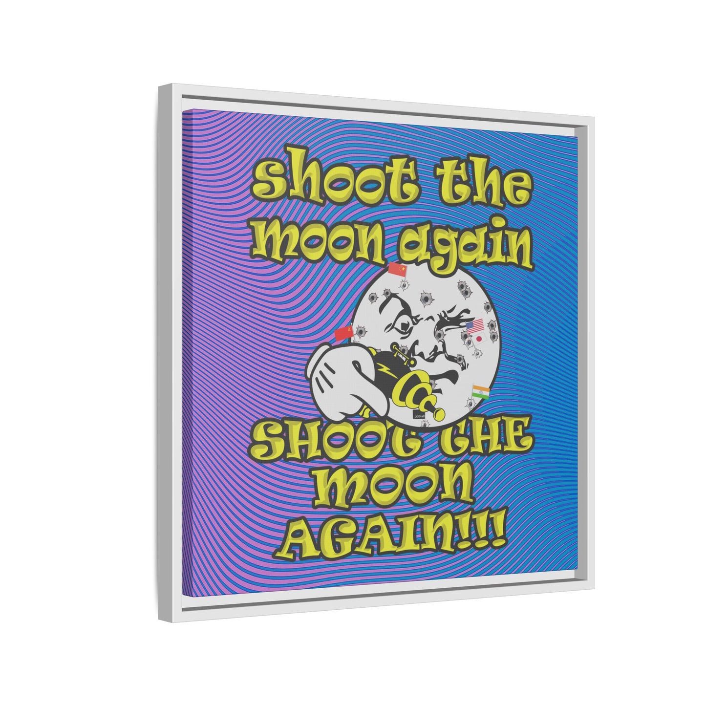 shoot the moon again - framed canvas art (light blue-purple wave)