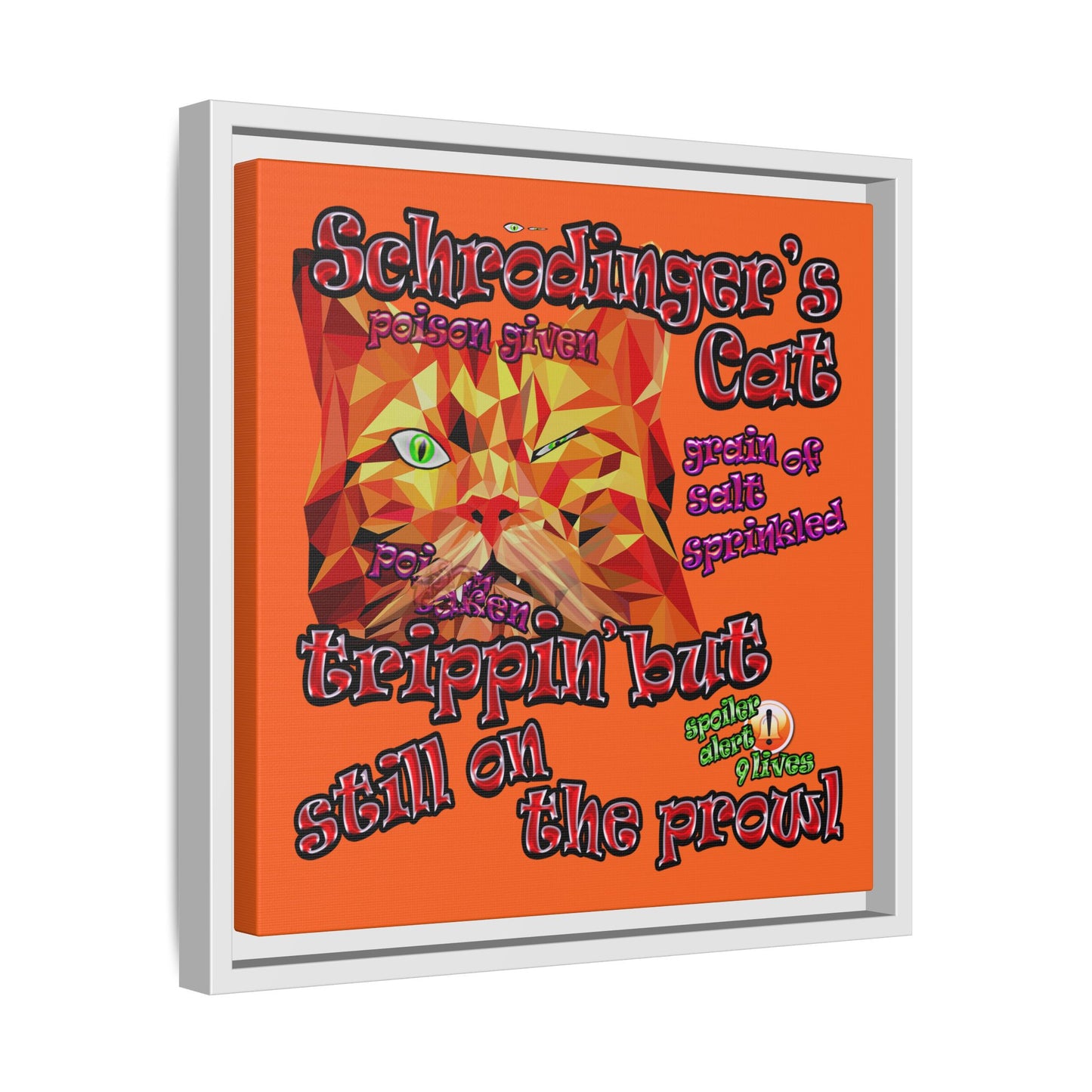 schrodinger's cat - framed canvas art (orange)