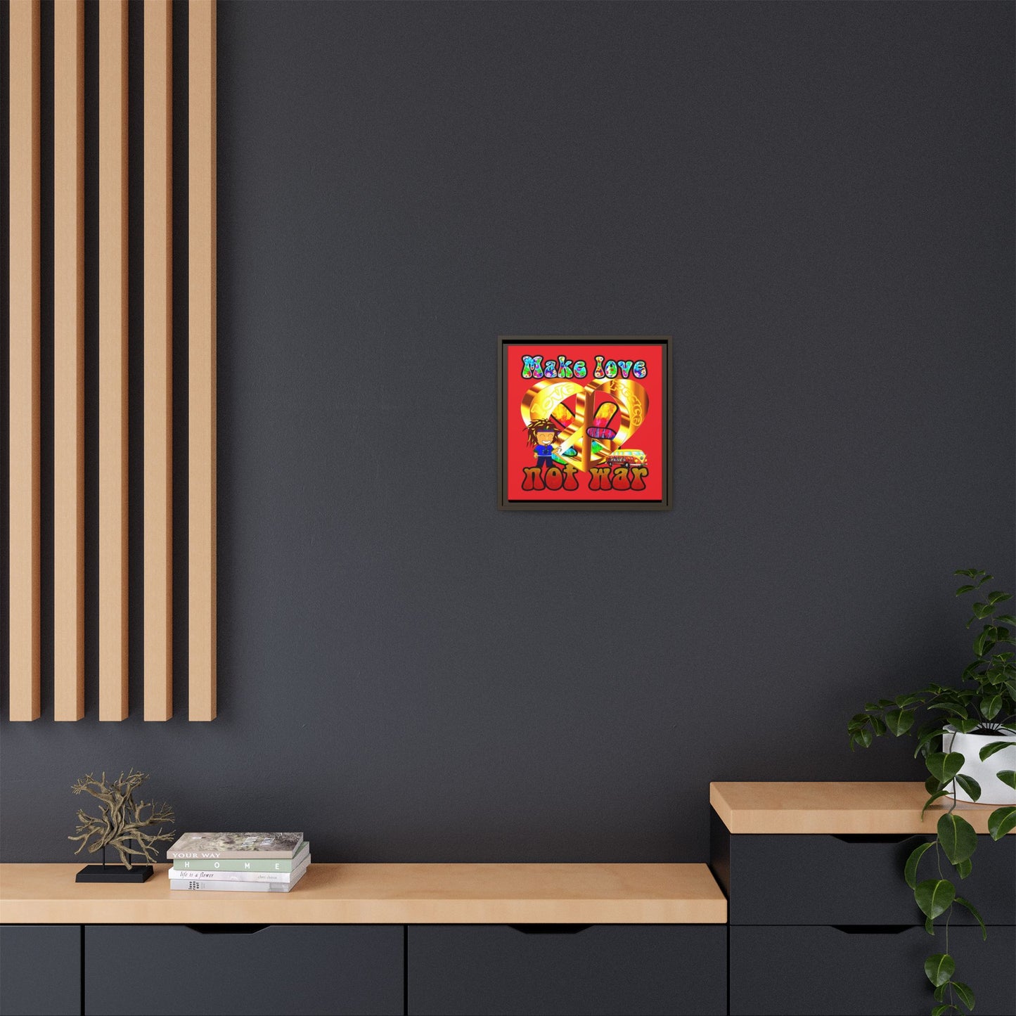 love peace - framed canvas art (red)