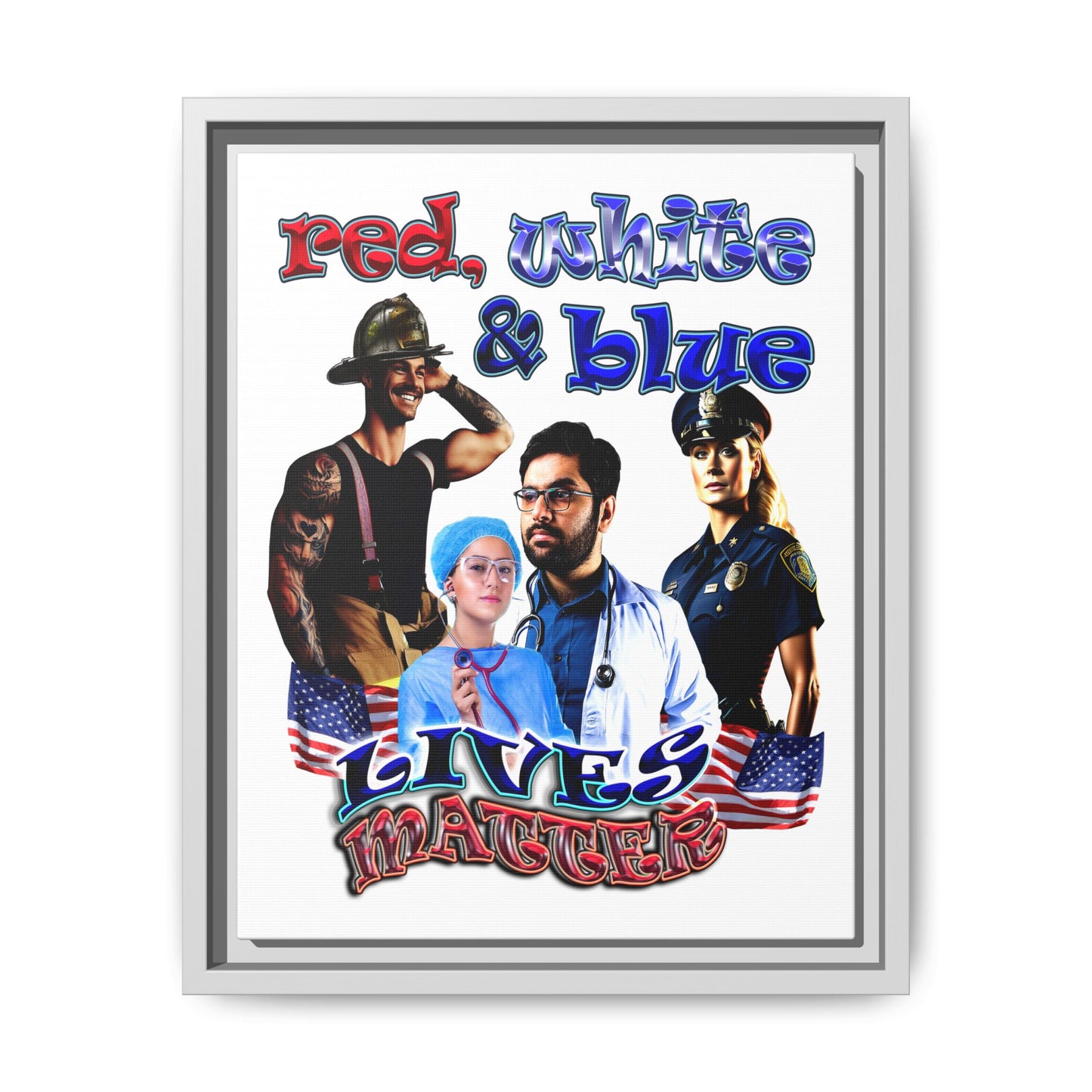 rw&b lives matter - framed canvas art (white)