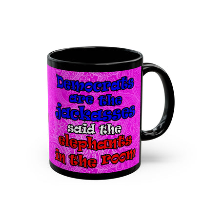 donkeys and elephants - Black Mug (pink swirl)
