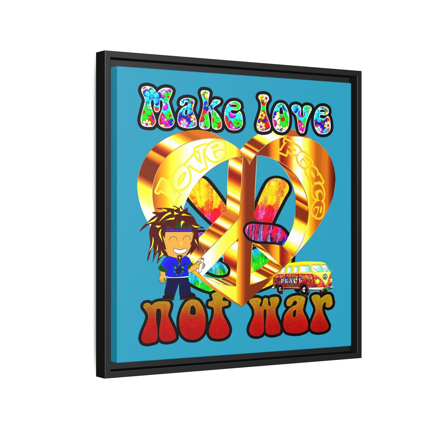 love peace - framed canvas art (turquoise)