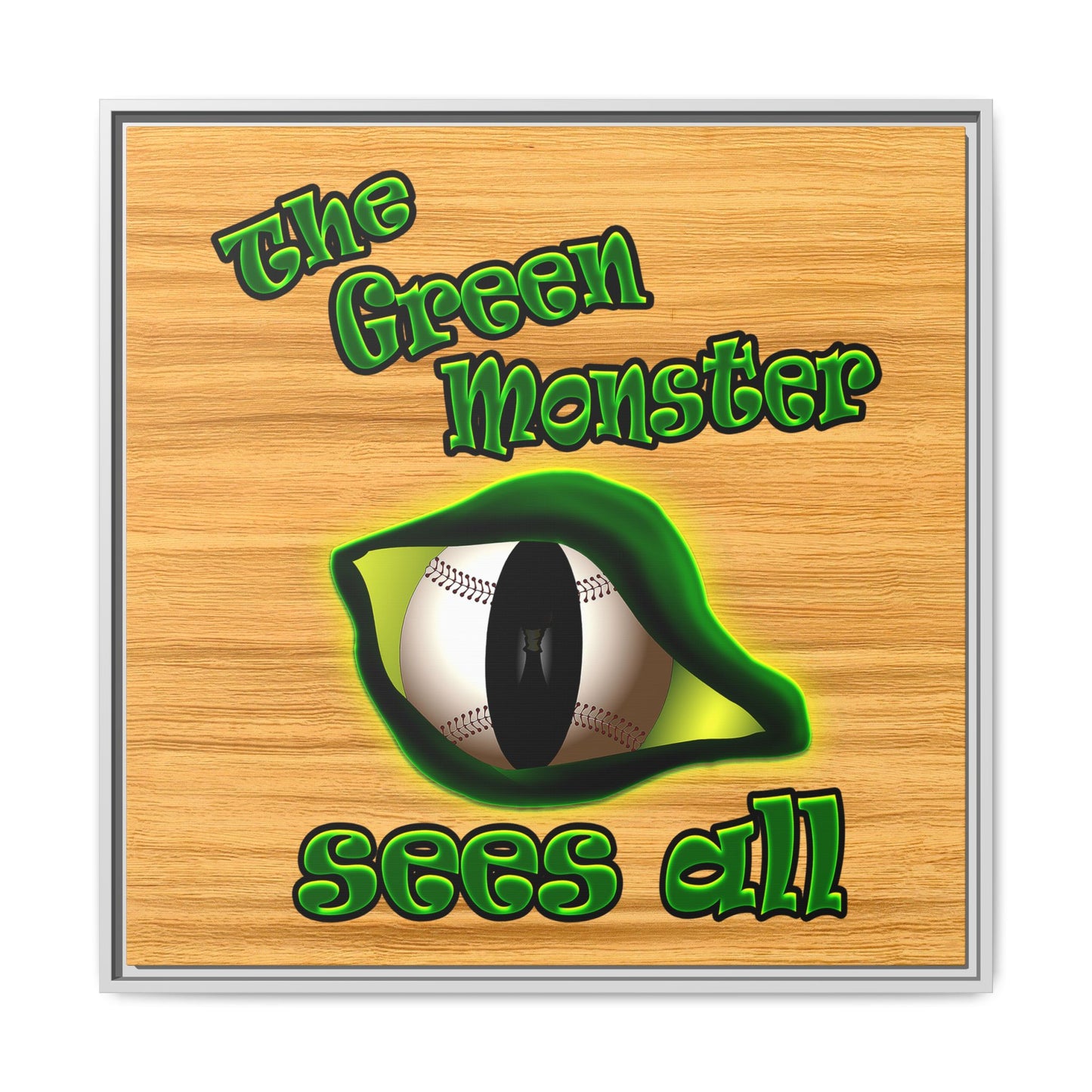 green monster - framed canvas art (butterscotch wood finish)