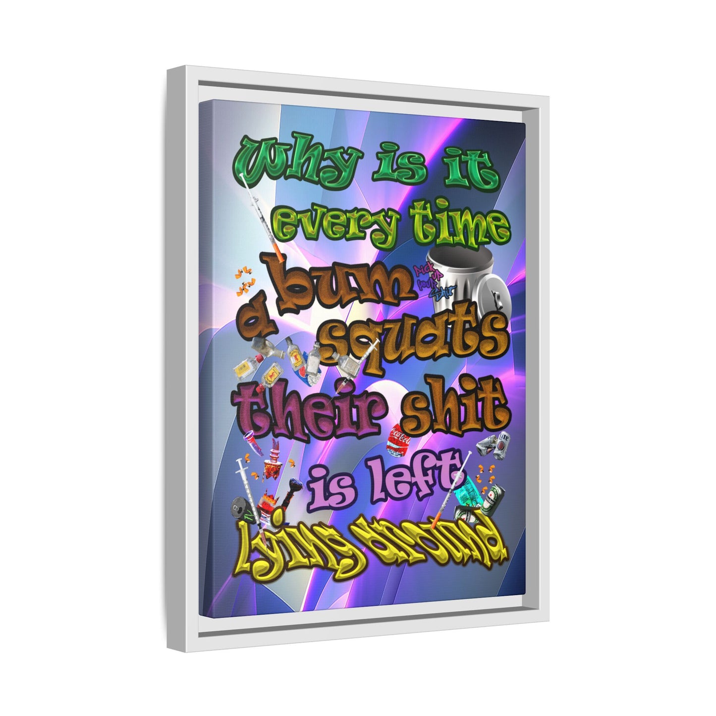 the bum's shit - framed canvas art (grey-pink wave)