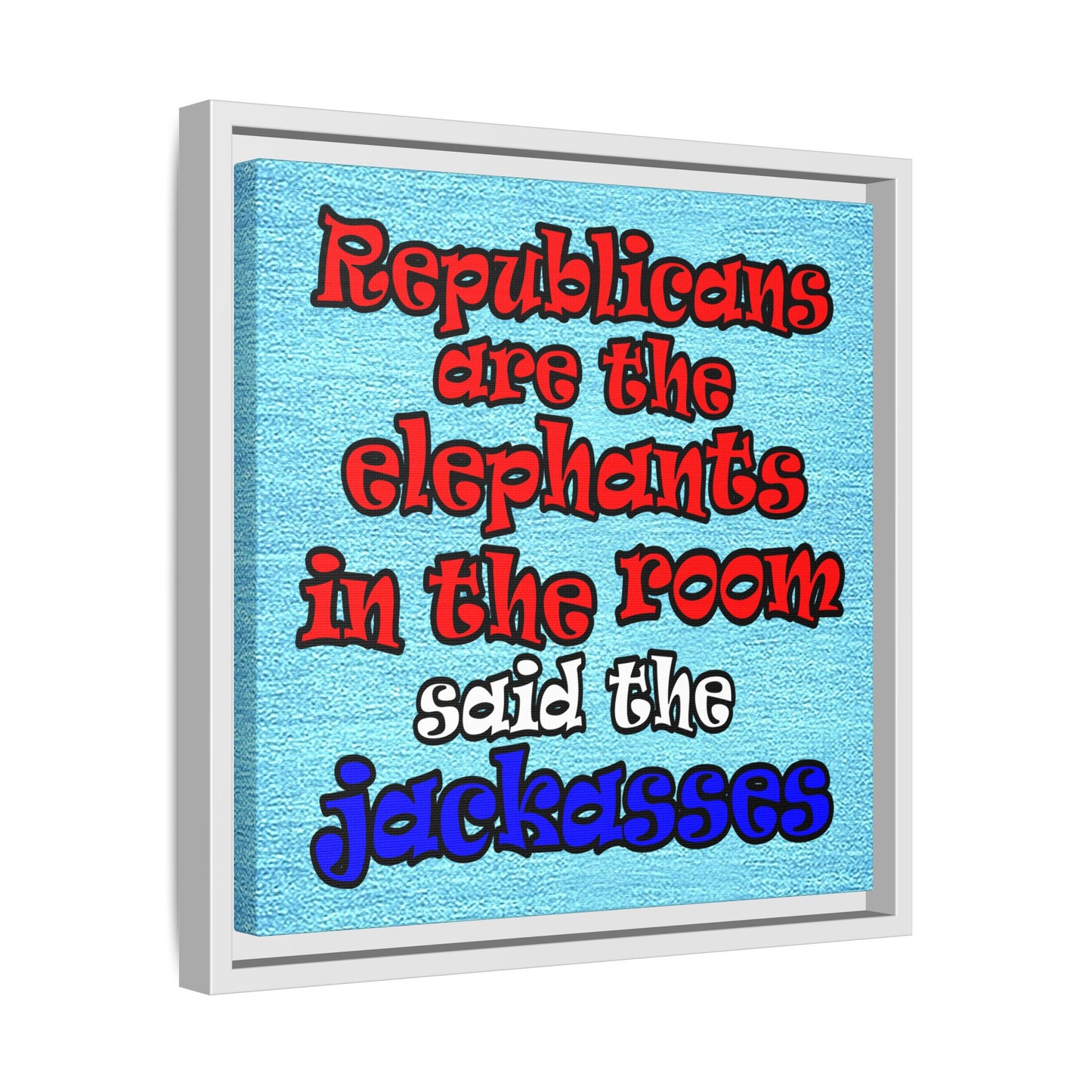 donkeys and elephants - framed canvas art (faded blue)