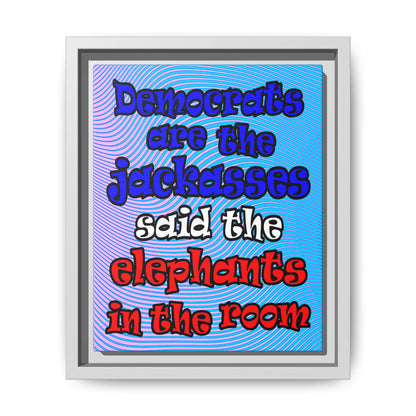 donkeys and elephants - framed canvas art (light blue-purple wave)