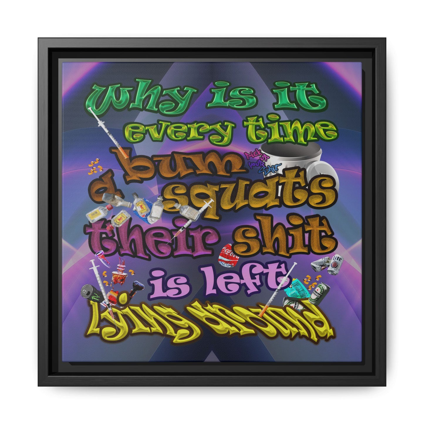 the bum's shit - framed canvas art (grey-pink wave)