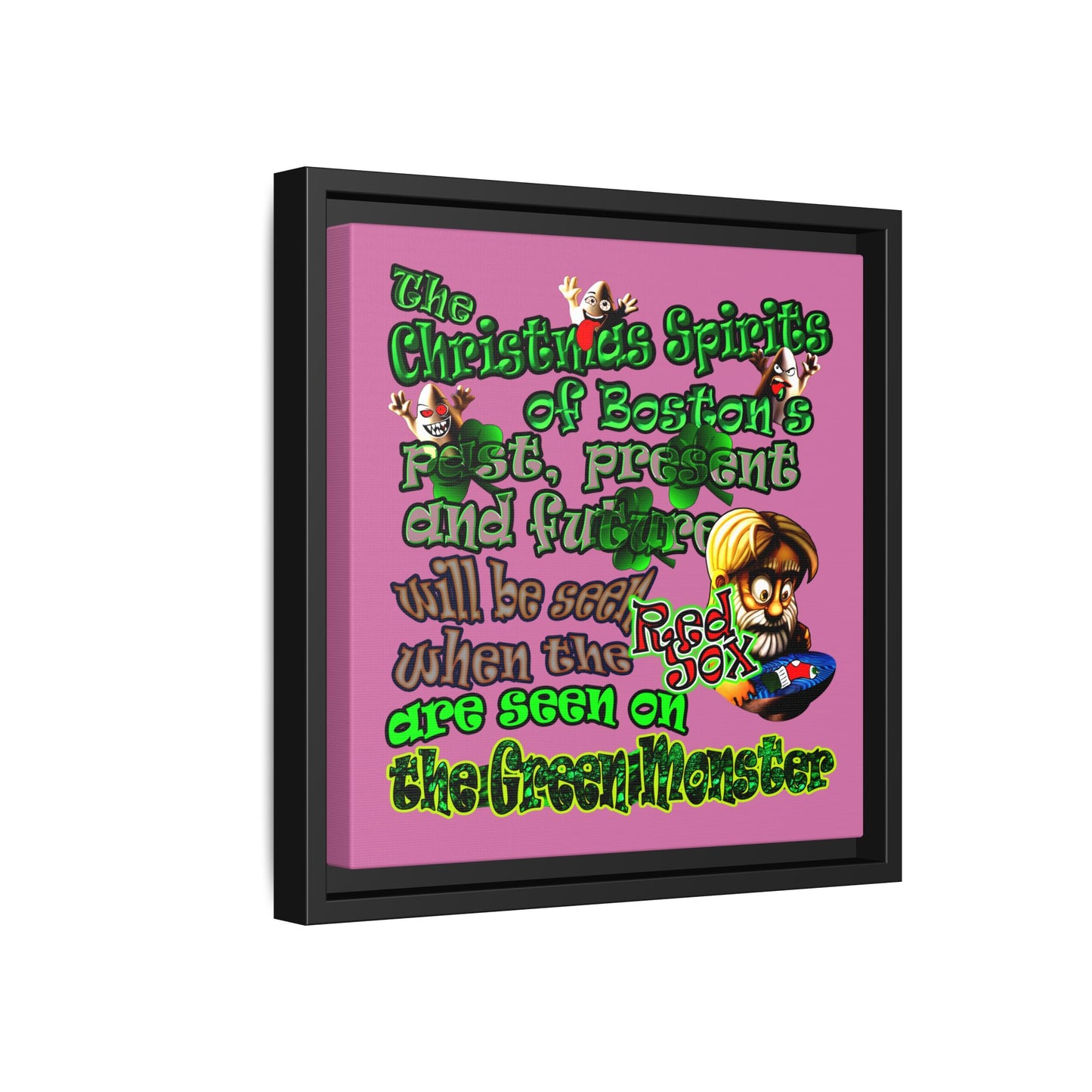christmas spirits of boston - framed canvas art (light pink)
