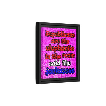 donkeys and elephants - framed canvas art (pink swirl)