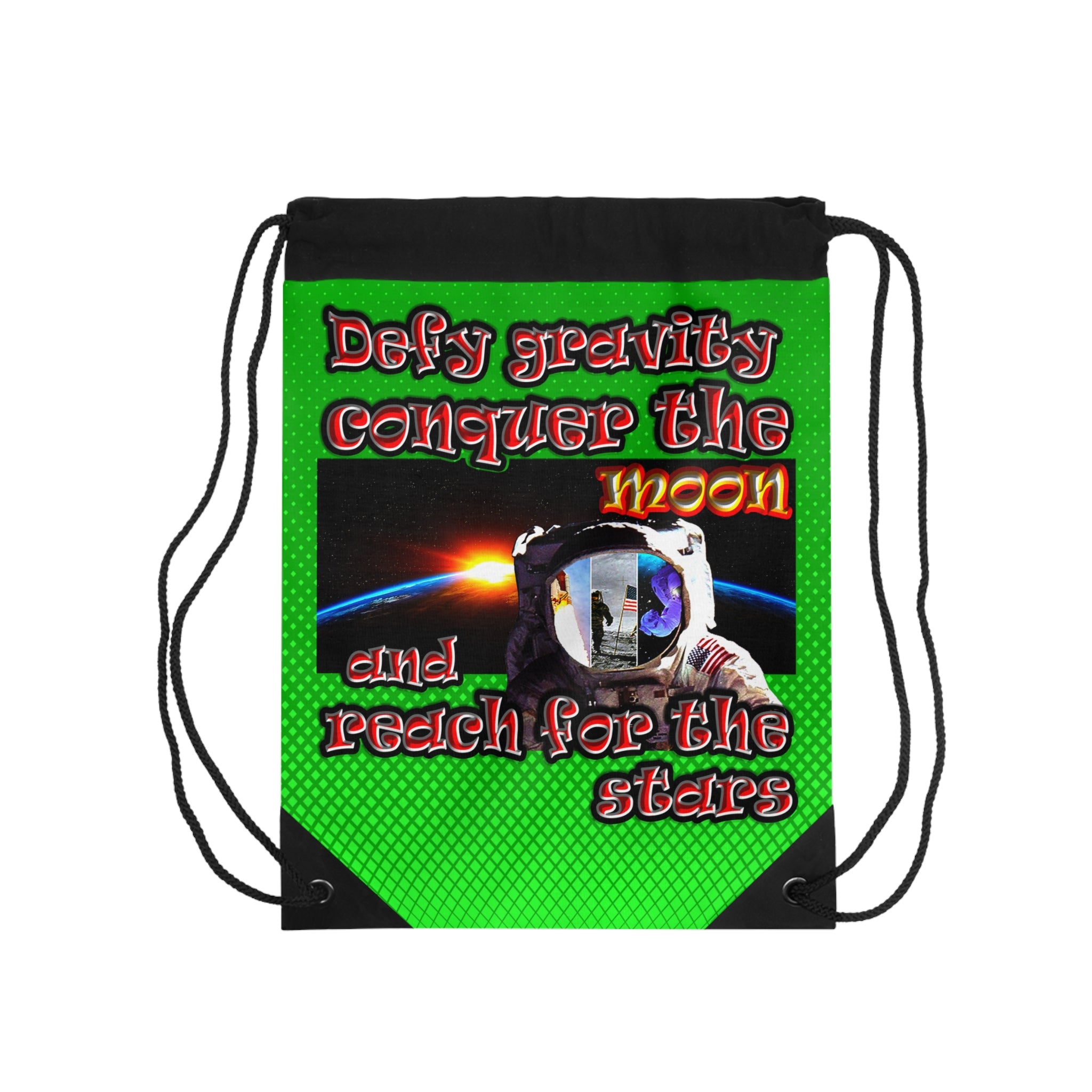 defy conquer reach - Drawstring Bag (logo green)