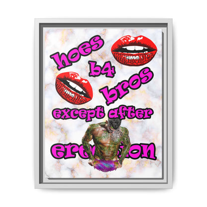 hoes b4 bros - framed canvas art (white marble)