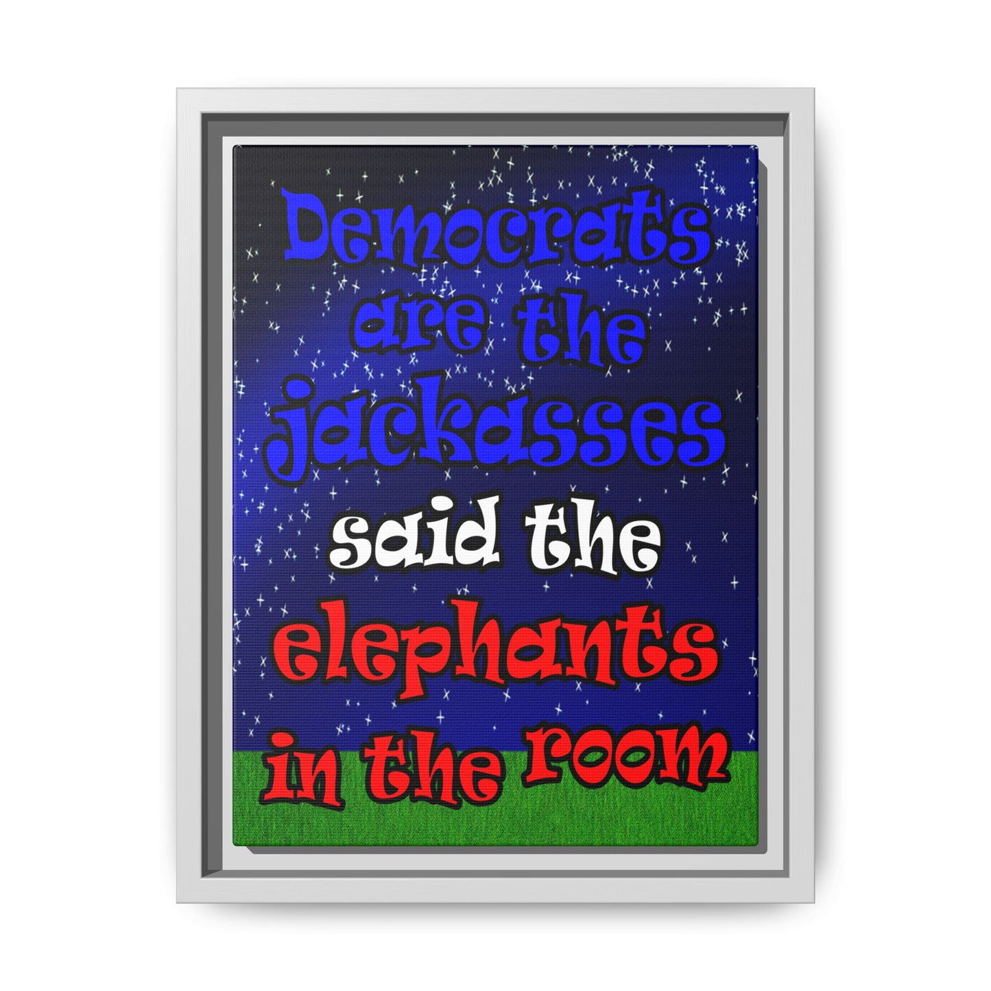 donkeys and elephants - framed canvas art ('snoops' background)