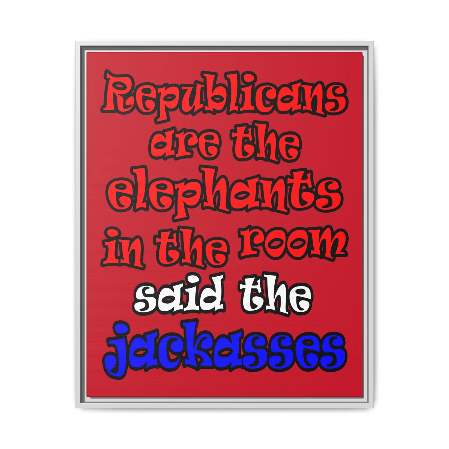 donkeys and elephants - framed canvas art (dark red)