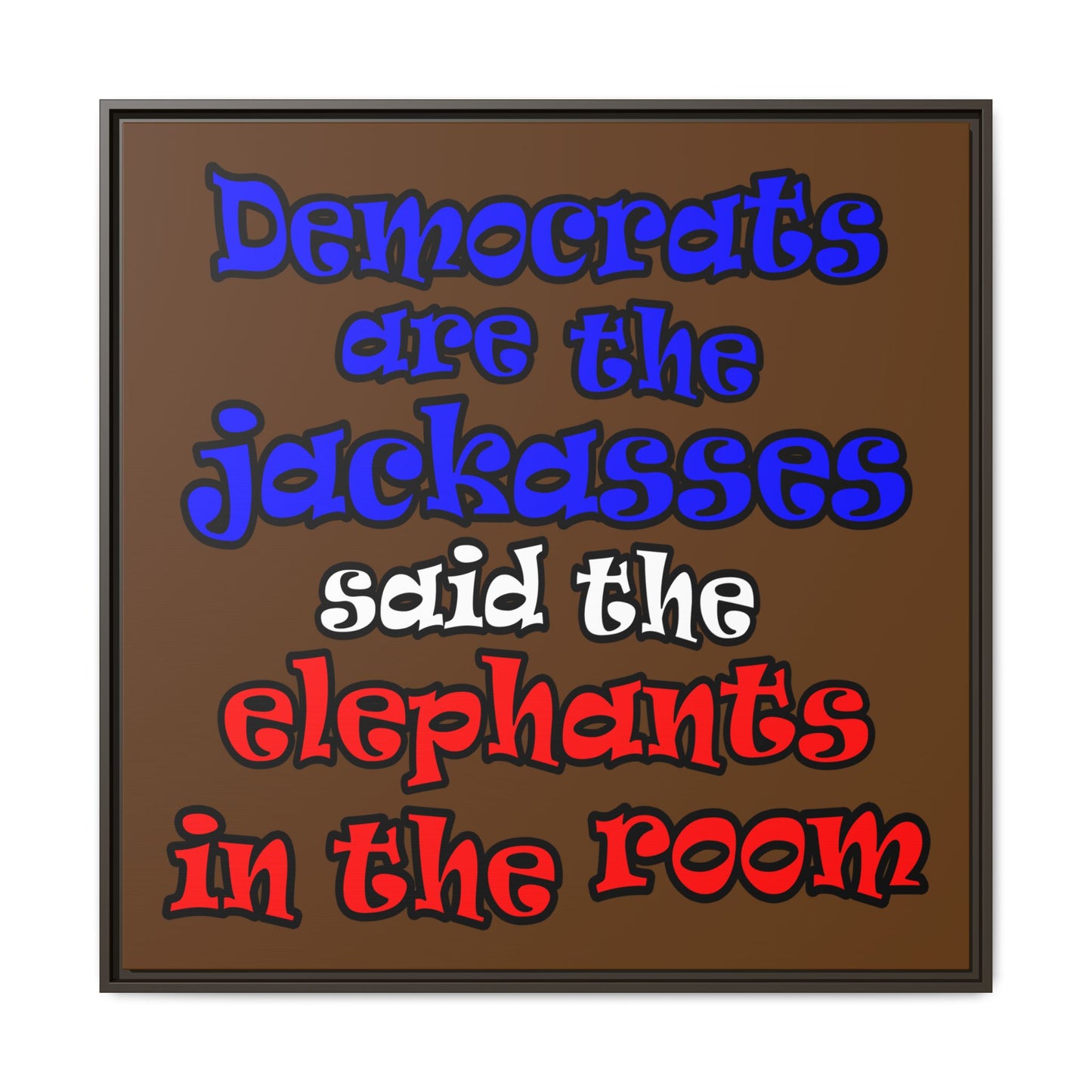 donkeys and elephants - framed canvas art (brown)