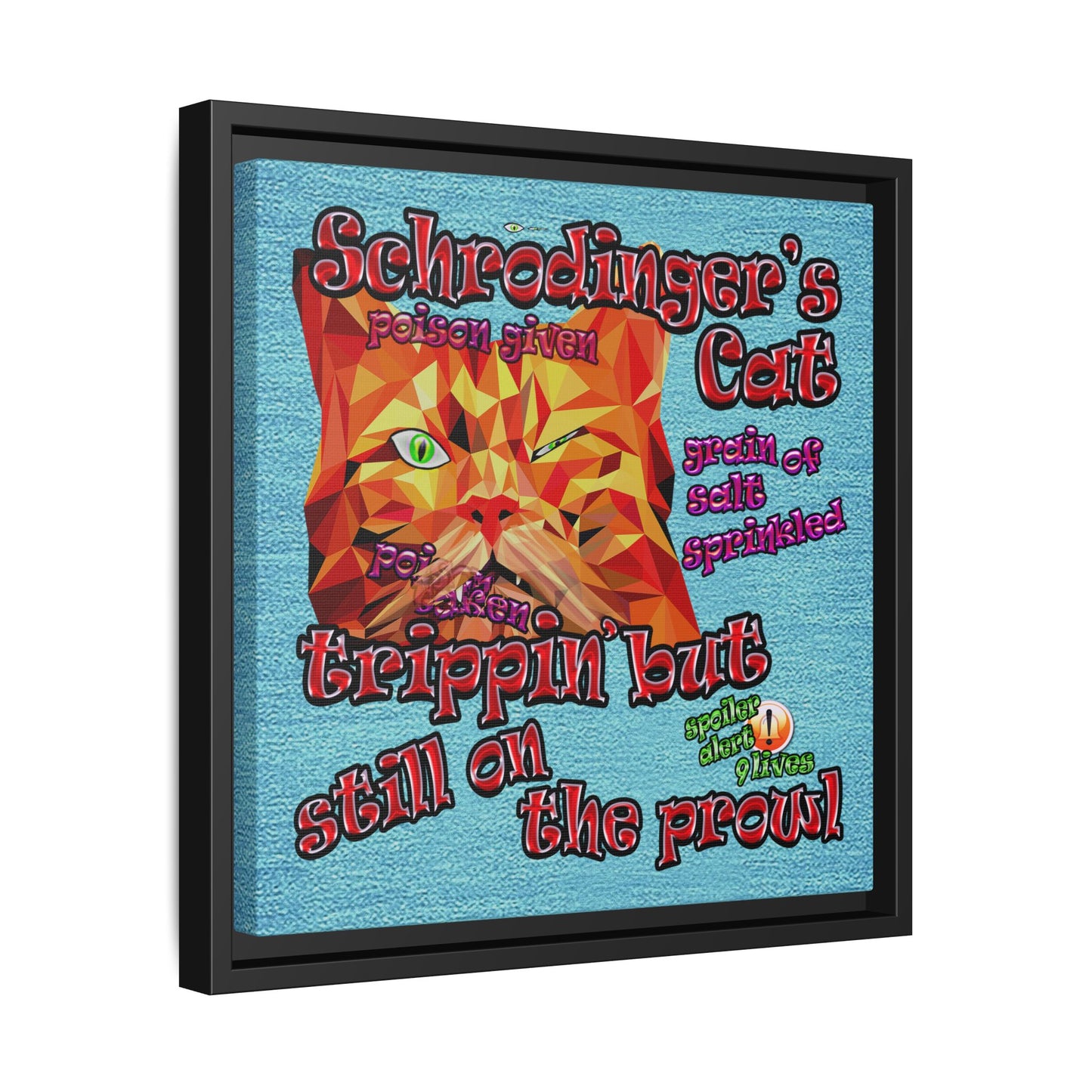 schrodinger's cat - framed canvas art (faded blue)