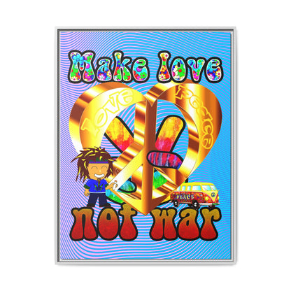 love peace - framed canvas art (light blue-purple wave)