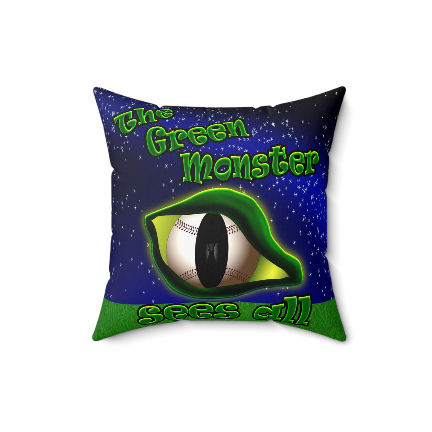green monster - Spun Polyester Square Pillow - (light blue-pink wave)