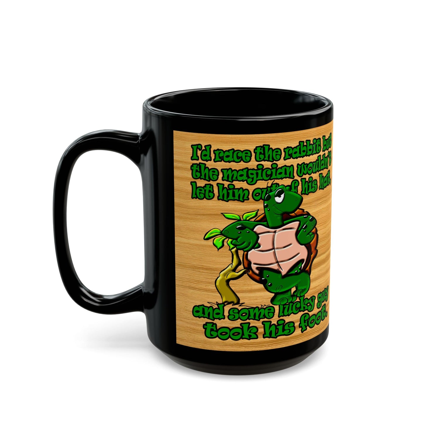 turtle race - Black Mug (butterscotch wood finish)