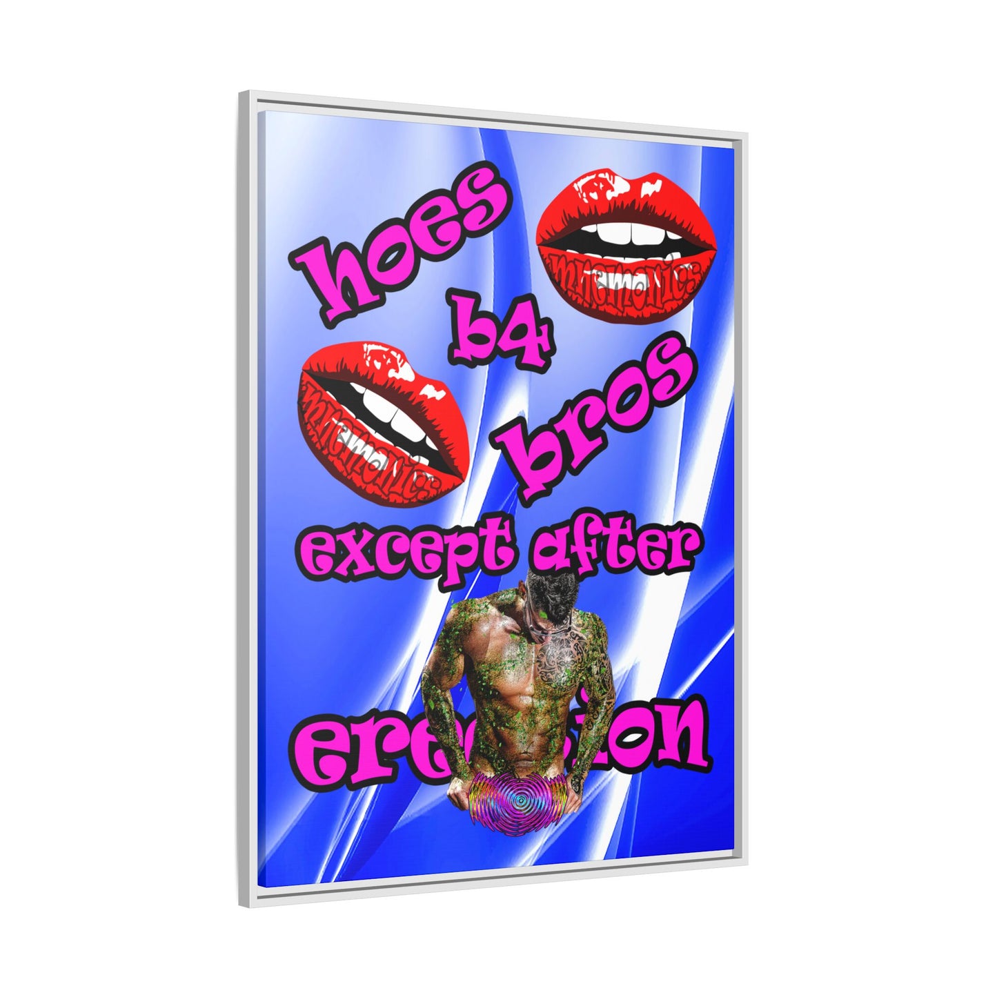 hoes b4 bros - framed canvas art (blue-white wave)