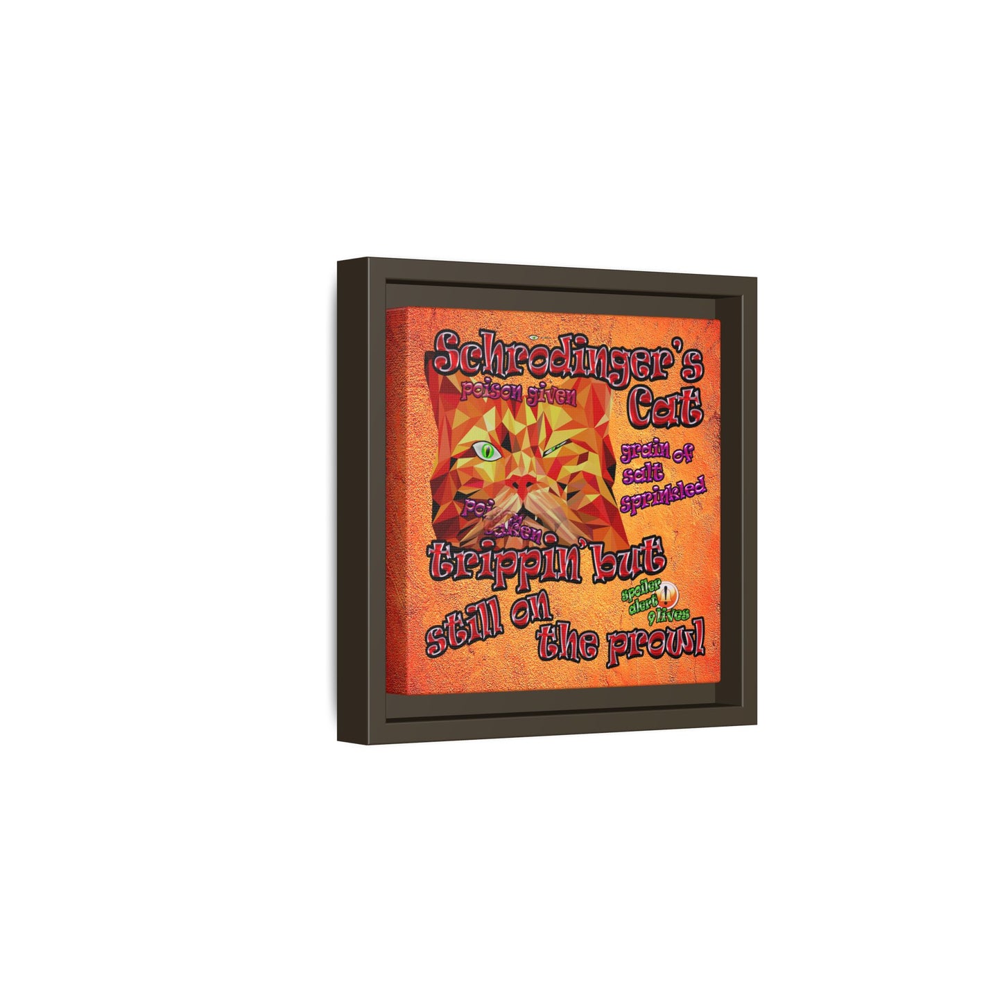 schrodinger's cat - framed canvas art (burnt orange)