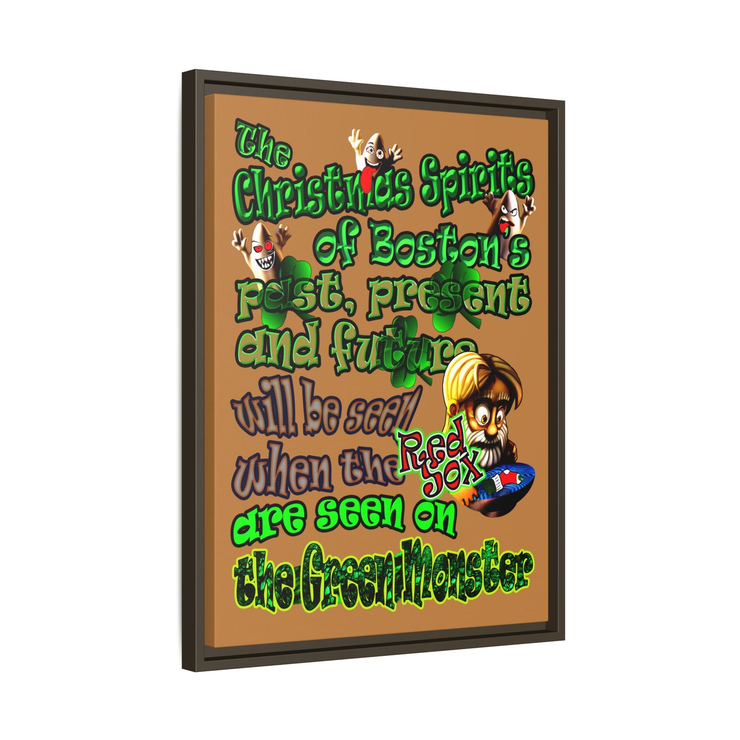 christmas spirits of boston - framed canvas art (light brown)