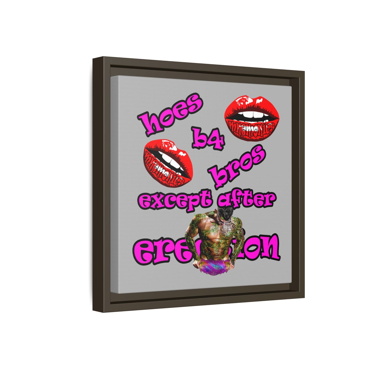 hoes b4 bros - framed canvas art (light grey)