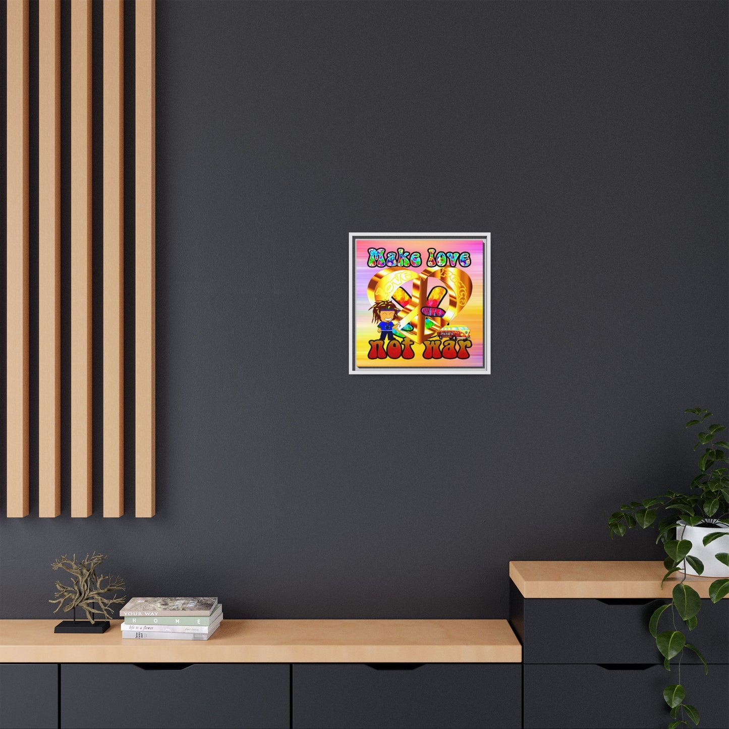 love peace - framed canvas art (color blur)