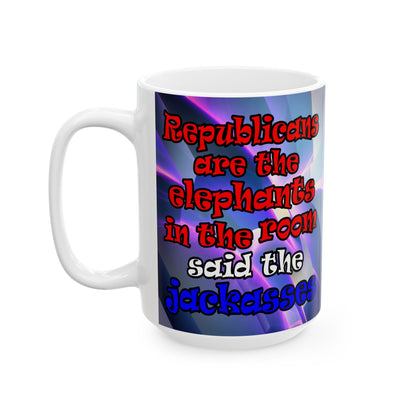 donkeys and elephants - White Mug (grey-pink wave)