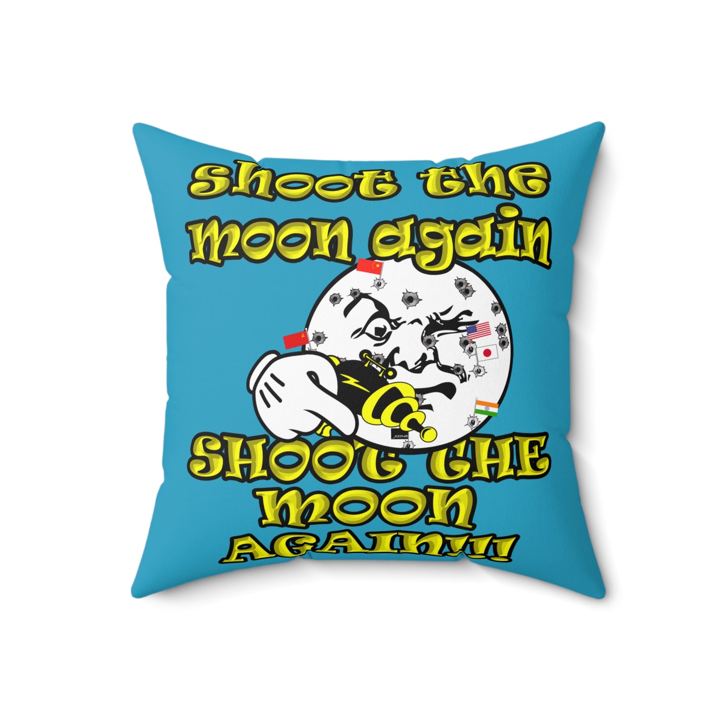 shoot the moon again - Spun Polyester Square Pillow - (turquoise)