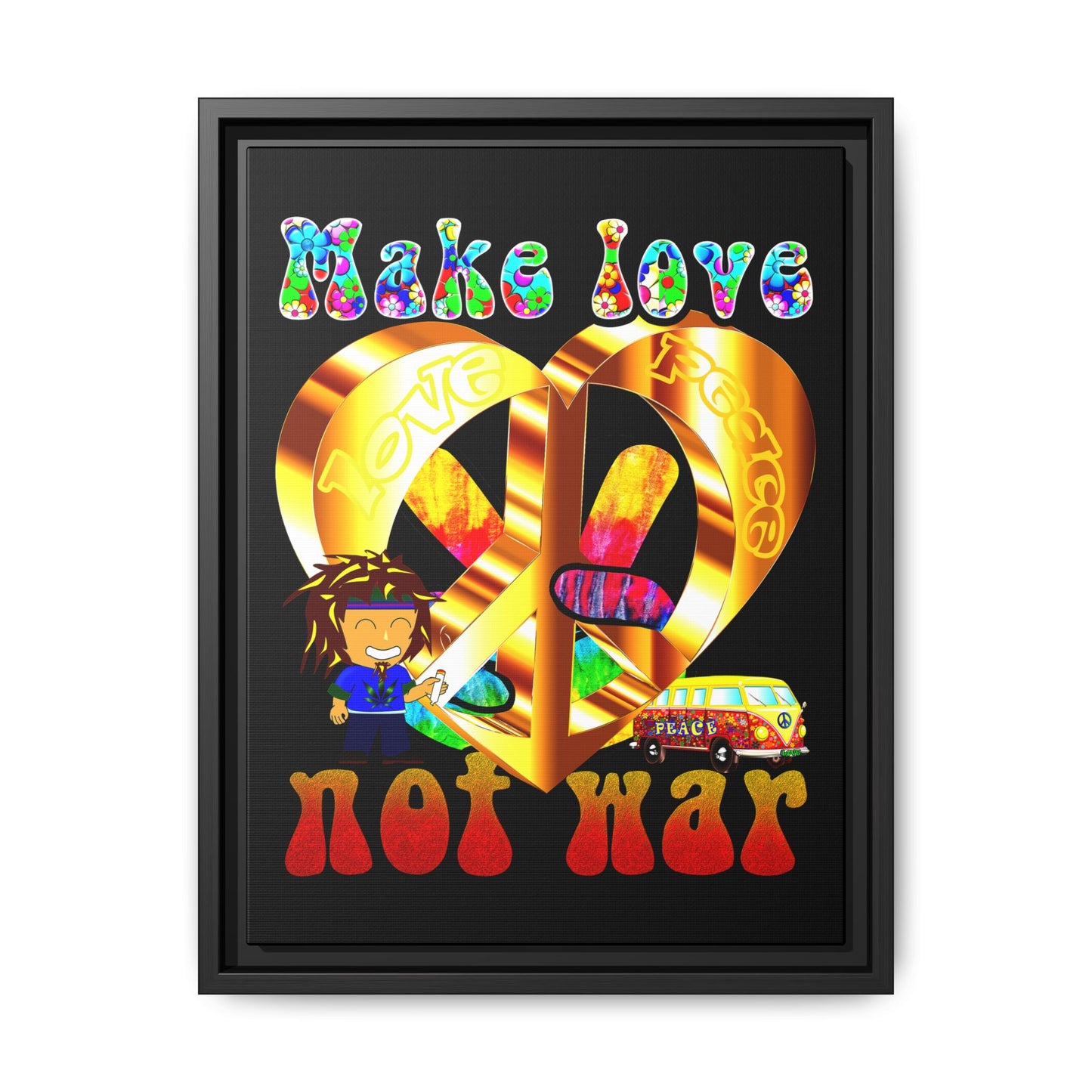 love peace - framed canvas art (black)