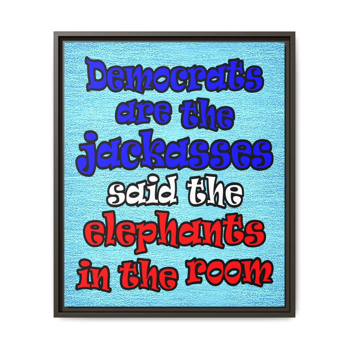 donkeys and elephants - framed canvas art (faded blue)